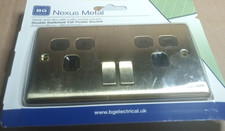 BG Electrical Double Switched Power Plug Wall Socket, Nexus Metal, Antique Brass