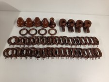 Joblot of  44  x  Curtain Rings 25mm Dia Dark Oak + Finials + Pole Supports etc