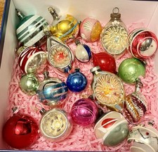 20 Vintage Glass Christmas Tree Baubles- Concave, Hand Painted, Mercury Glass 🎄