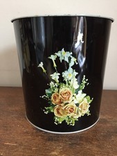 Vintage 'Regency Ware' Waste Paper Bin, black with floral design