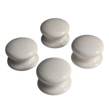 4x Beautiful Ceramic White Crackle Cupboard Drawer Furniture Knobs, Ø 50mm