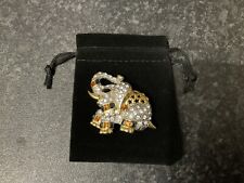 Preloved Cute Gold tone & crystals  Elephant Brooch, starement gift 4.5cm