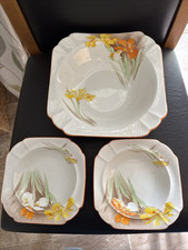 Shelley Iris Dessert Set Serving Bowl And 2 Bowls 1930s Art Deco