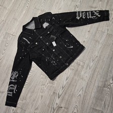 Serge DeNimes -Si Tu Veux XL Black Wash Denim Jacket W/ White Paint Splatter NWT