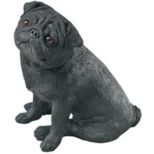 Sandicast Mid Size Black Pug Sculpture Sitting