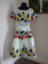 Horrockses fit & flare dress satin Size 10 Oranges and Lemons Vintage