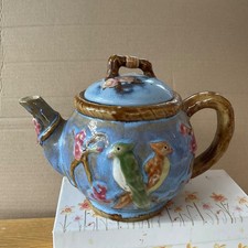 Majolica style teapot birds - teapot,