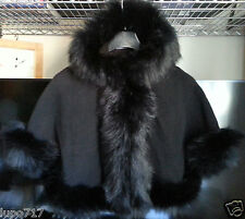 BLACK KIDS GIRLS FLUFFY FAUX FUR HOODED WINTER CAPE COAT PONCHO SZ M 5-7 YRS NEW