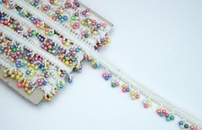2 Yrds Beaded Fringe Drop Shape Pearl Vintage Style Trim Ribbon Sewing on Edging