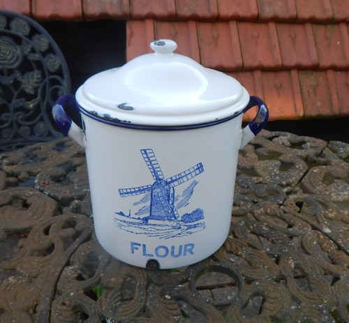 Vintage enamel flour bin - flour, with
