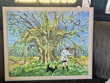 Vintage Original Naive Oil Painting Windy Walk Signed Art Rare Collectors