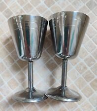 Pair Of Stainless Steel Metal Drinking Goblets 14 cm Height