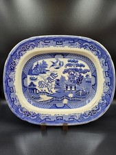 Antique Scottish Blue And White Willow Pattern Ashet, Serving Dish, J&MP Bell
