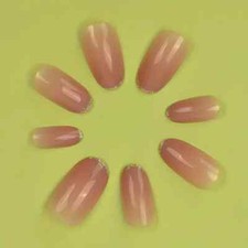 False nails Medium Oval Gold Glitter Tips Pink Ombre 24pk + FREE nail tabs BN906