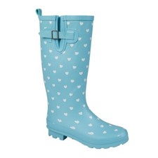 Ladies Heart Print Matt Wellies Slip On Wellington Boots Sizes 4 to 8