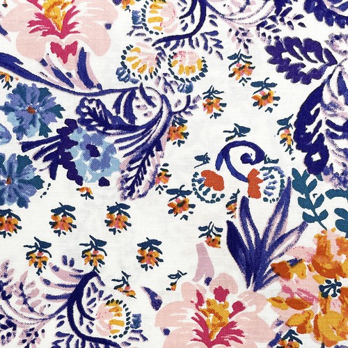 Cotton fabric pink hibiscus - -,