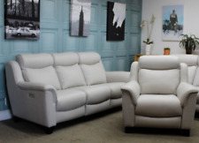 PARKER KNOLL MANHATTAN ELECTRIC 3 SEATER SOFA & STATIC CHAIR COMO DOVE LEATHER