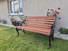 Antique Cast Iron Lions Head Bench Finished with Sapele Oiled Slats