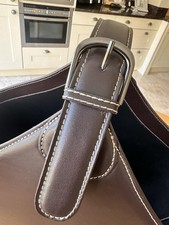 Faux Leather Magazine Rack & Bin Set - Brown with Contrast Stitch - Immaculate