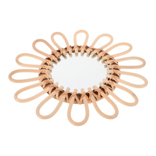 Handwoven wooden wall mirror - wooden,