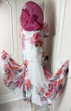 CHESCA Size 16 Ivory Floral Pleat DRESS Suit Mother of the Bride Wedding Outfit 