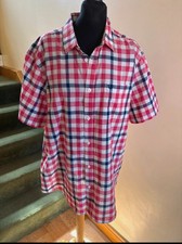 Lincoln Cotton Red & Blue Check Short Sleeve Shirt Size Medium