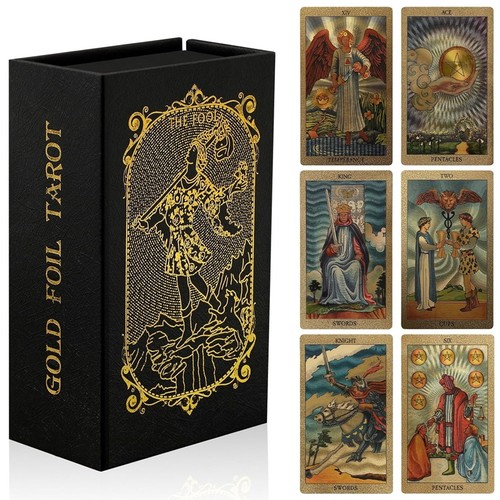 Gold foil tarot cards with - tarot,