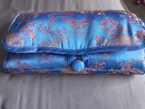 Blue floral satin - satin, fold-out