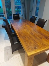 5xVintage Pre-owned Deep Brown Real Leather Dining Chairs & Solid Dark Wood Legs