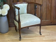 Antique Mahogany Tub Chair  Upholstered Edwardian Bedroom Statement Chair