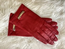 Karen Millen Red Leather Gloves, UK Size M/L, Very Good Condition
