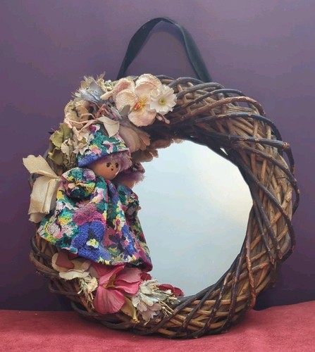 Wicker wreath faux flowers - wicker,