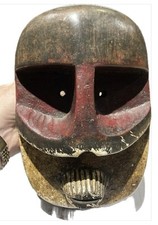 Rare Old Small African Wooden Painted Mask, Wall Art Decor