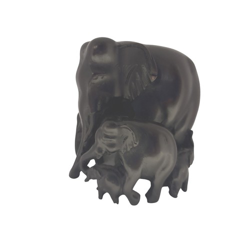 Carved ebony elephant family - ebony,