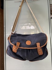 Tula Country Club Navy Blue Canvas / Tan Real Leather Large Satchel Shoulder Bag