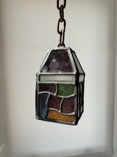 A 1920s Handmade Small Lead Hall Porch Lantern with Coloured Glass 19cm