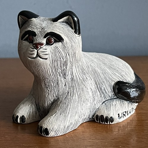 Carved pottery cat figurine - carved,