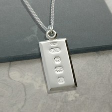 925 Sterling Hallmarked Silver Small Ingot Pendant with Chain & Engraving Option