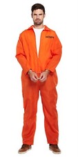 Adults Classic Orange Prisoner Jumpsuit Prison Inmate Fancy Dress Costume Outfit