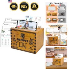Wooden Recipe Box with Cards