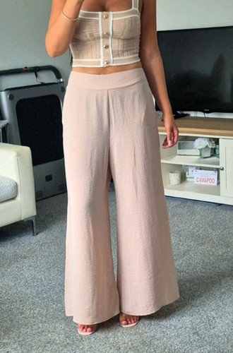 Beige wide leg silky - wide,