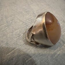 925 Vintage Silver Ring With Agate Stone  Creamy Pink  Statement Cocktail