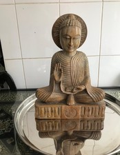 Hand carved marble stone Buddha statue 35.5cm height by 25.5cm width, heavy,