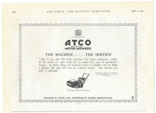 Old 1931 advert for atco - for,