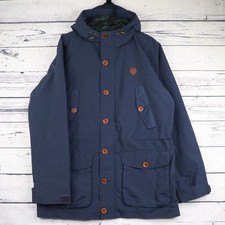 Fred Perry Mountain Parka Jacket Mens M Blue Lined Hooded Walking Classic