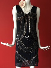 NEXT Beaded Navy Sequins Flapper Gatsby 1920s Dress Size 12 BNWT + FREE Necklace
