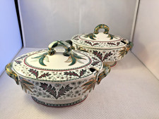Antique Pair of Ridgway small petit pois tureens, green 'Deak' pattern, 1880s