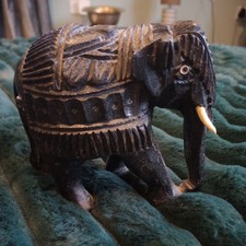 Hand Carved Wood Elephant Sculpture Wooden Figurine Lucky Statue
