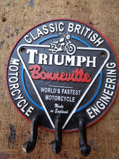 Attractive Triumph Bonneville Motorcycle Cast Metal KEY HOOK SIGN cub  no enamel
