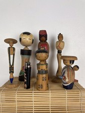 Vintage Japanese Retro Kokeshi Bundle X6 Tallest 17cm Smallest 10cm 1950/80s Gc